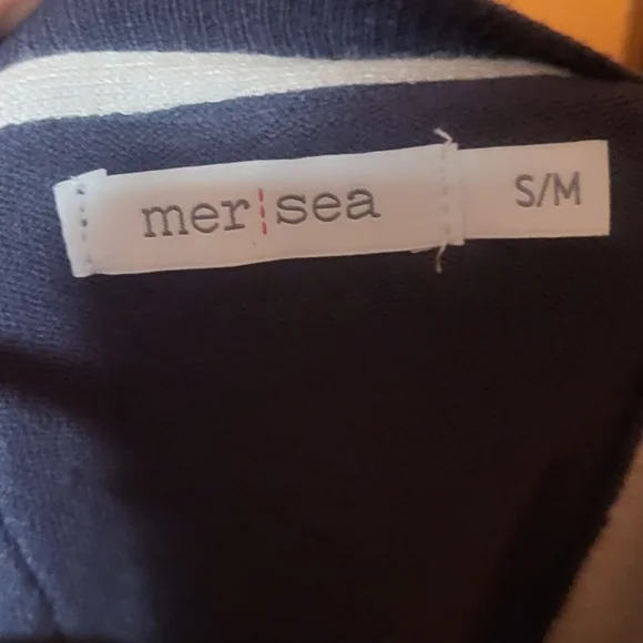 Mersea Coronado Split Back Sweater Navy Blue & White Women's Sweater Size S/M - Picture 6 of 7